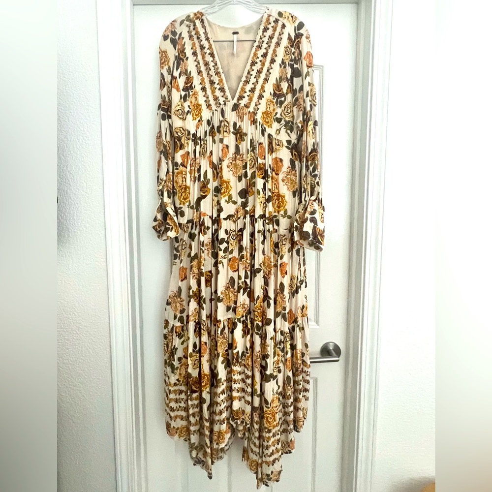 Free People Row of Roses Long Sleeve Maxi Dress XS